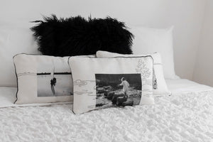 Housses de coussin en lin basées sur des photographies vintage en noir et blanc